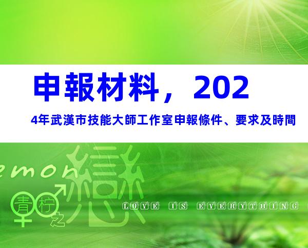 申報材料，2024年武漢市技能大師工作室申報條件、要求及時間