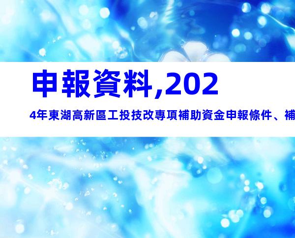 申報資料,2024年東湖高新區工投技改專項補助資金申報條件、補助標準
